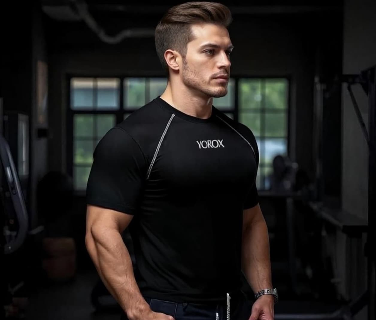 YOROX athlete in black compression t-shirt